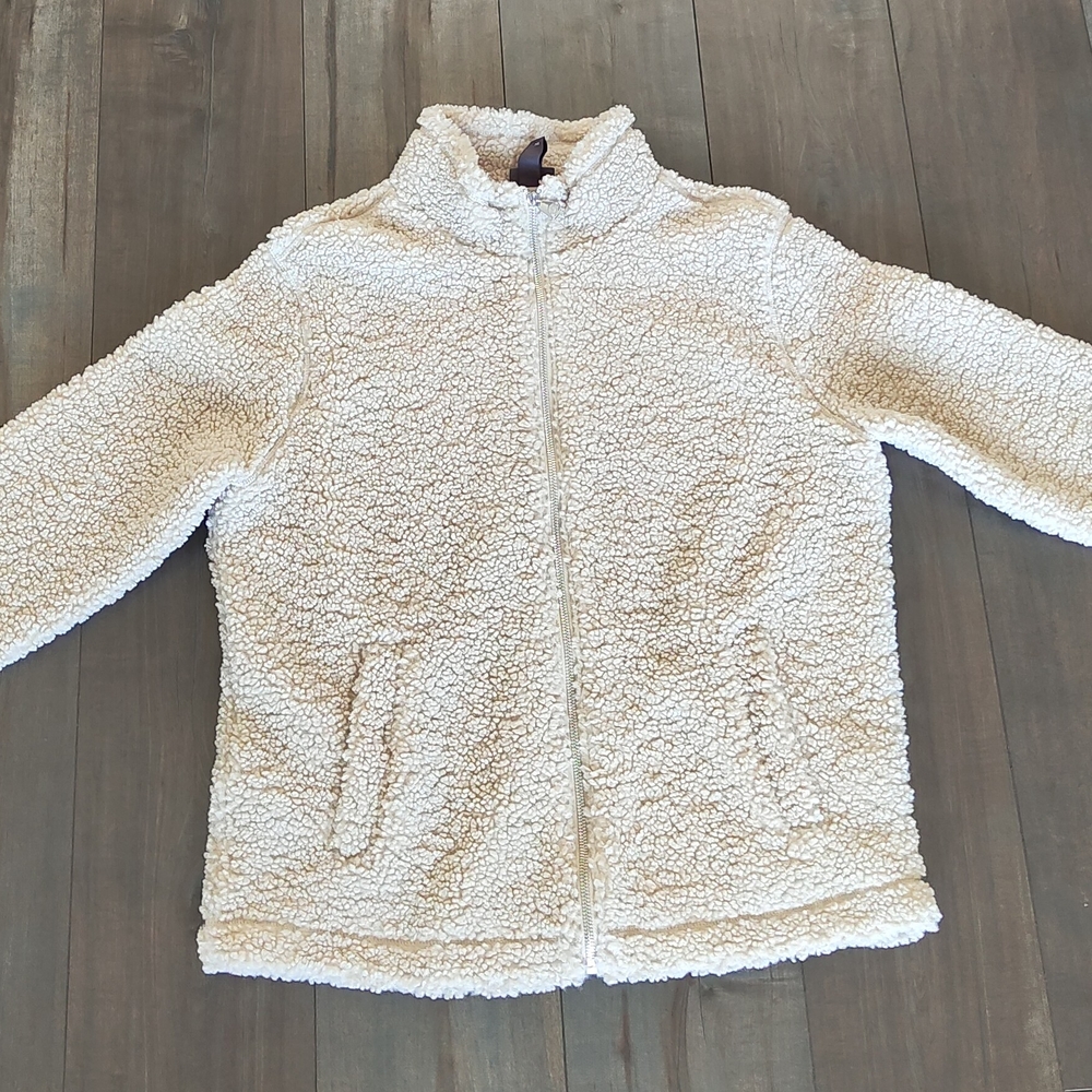 H&M Sherpa Fleece Jacket Women XL White Cream Zip Up Teddy Coat Regular Fit Cozy